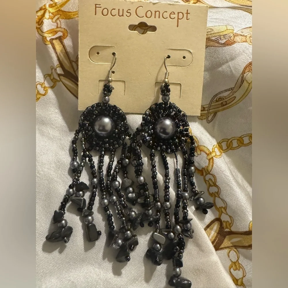Black Beaded Chandelier Earrings
